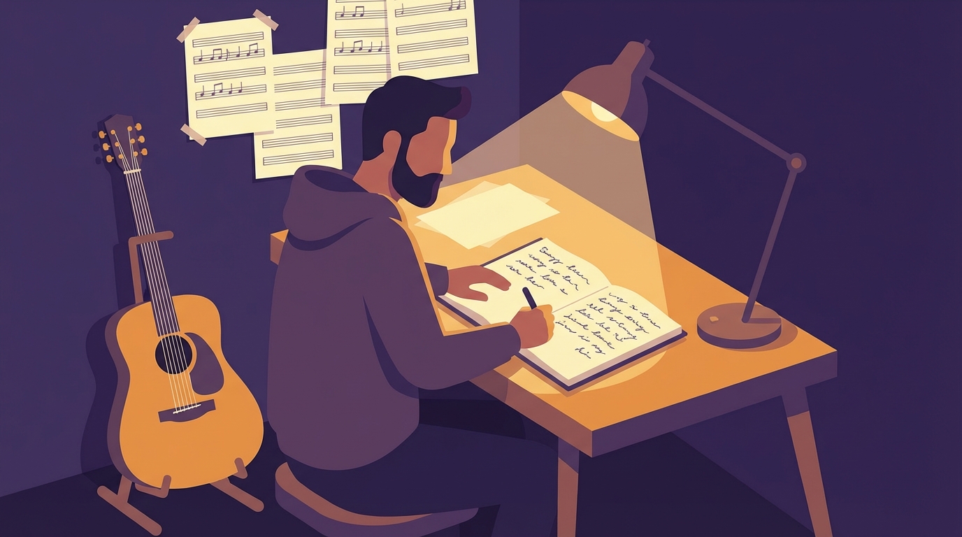 Musician reviewing practice notes at a desk